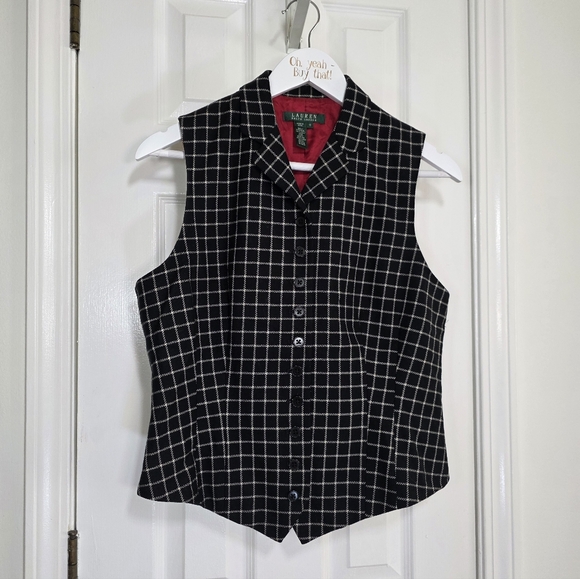 Ralph Lauren Jackets & Blazers - PRISTINE Lauren Ralph Lauren Black White Wool Button Front Vest Sz 10 Windowpane